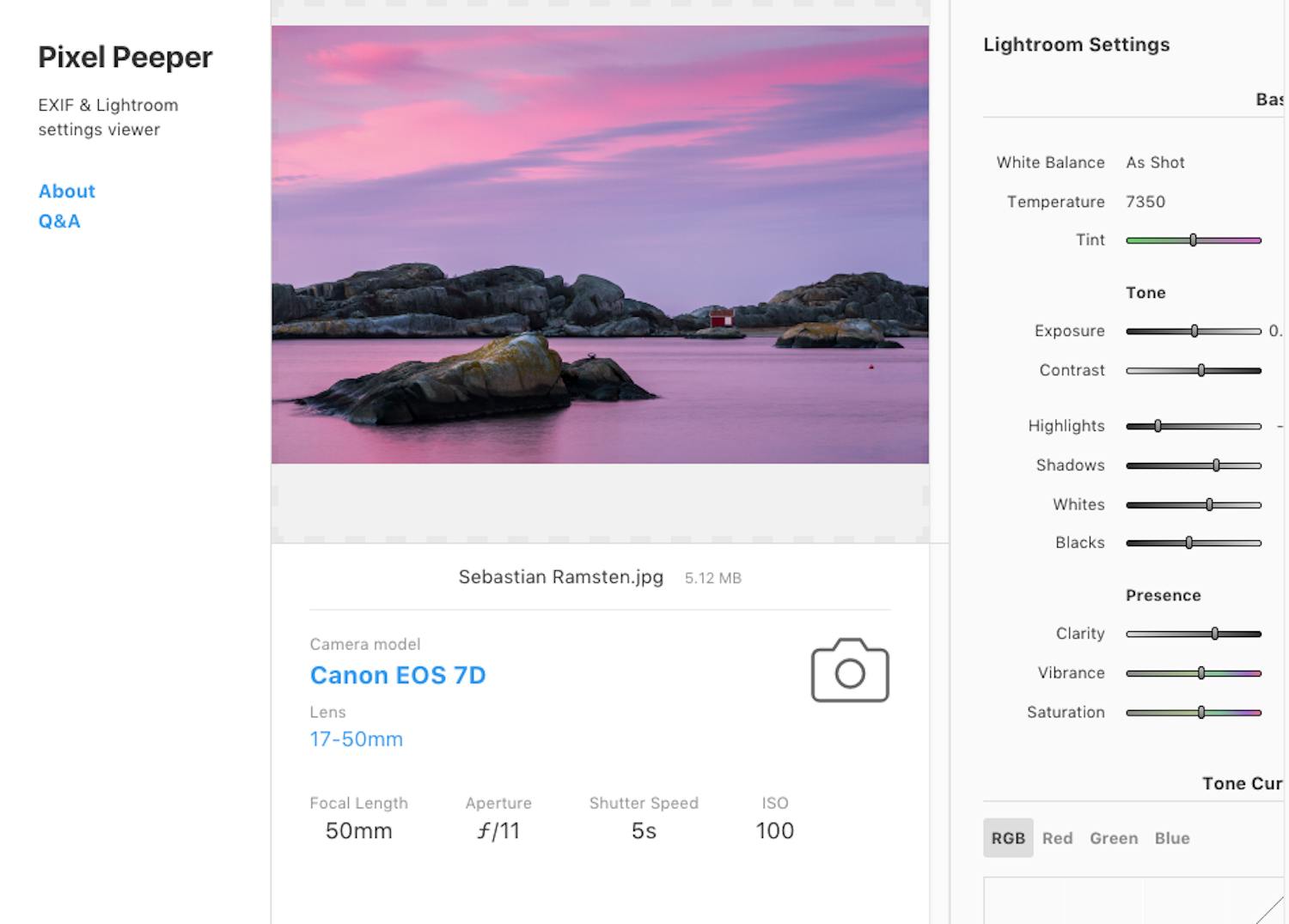 Lightroom-muokkaukset Pixel Peeperin kotisivulta